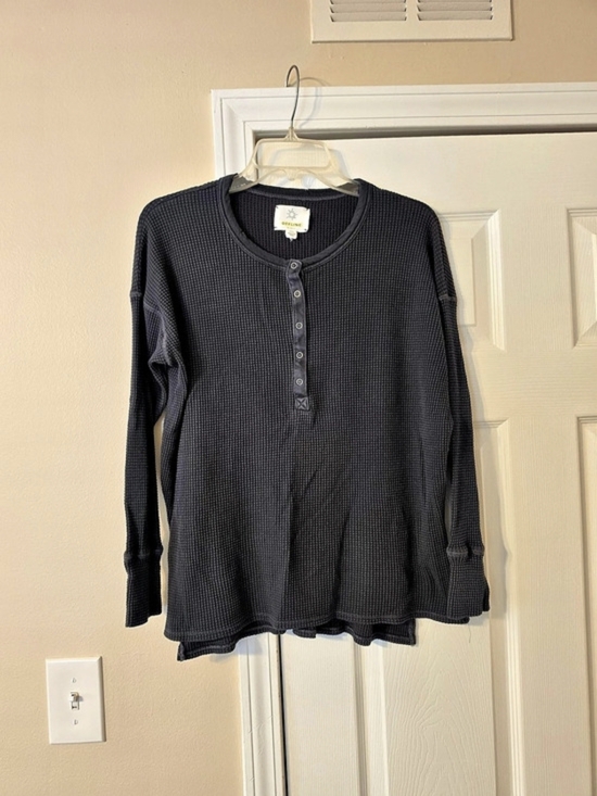 aerie Tops - Offline by Aerie Wow! Waffle Henley T-Shirt Black Long Sleeve - S